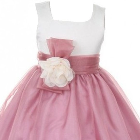 Big Girl Teen Organza Satin Summer Graduation Wedding Flower Girl Dress Mauve - Picture 3 of 3